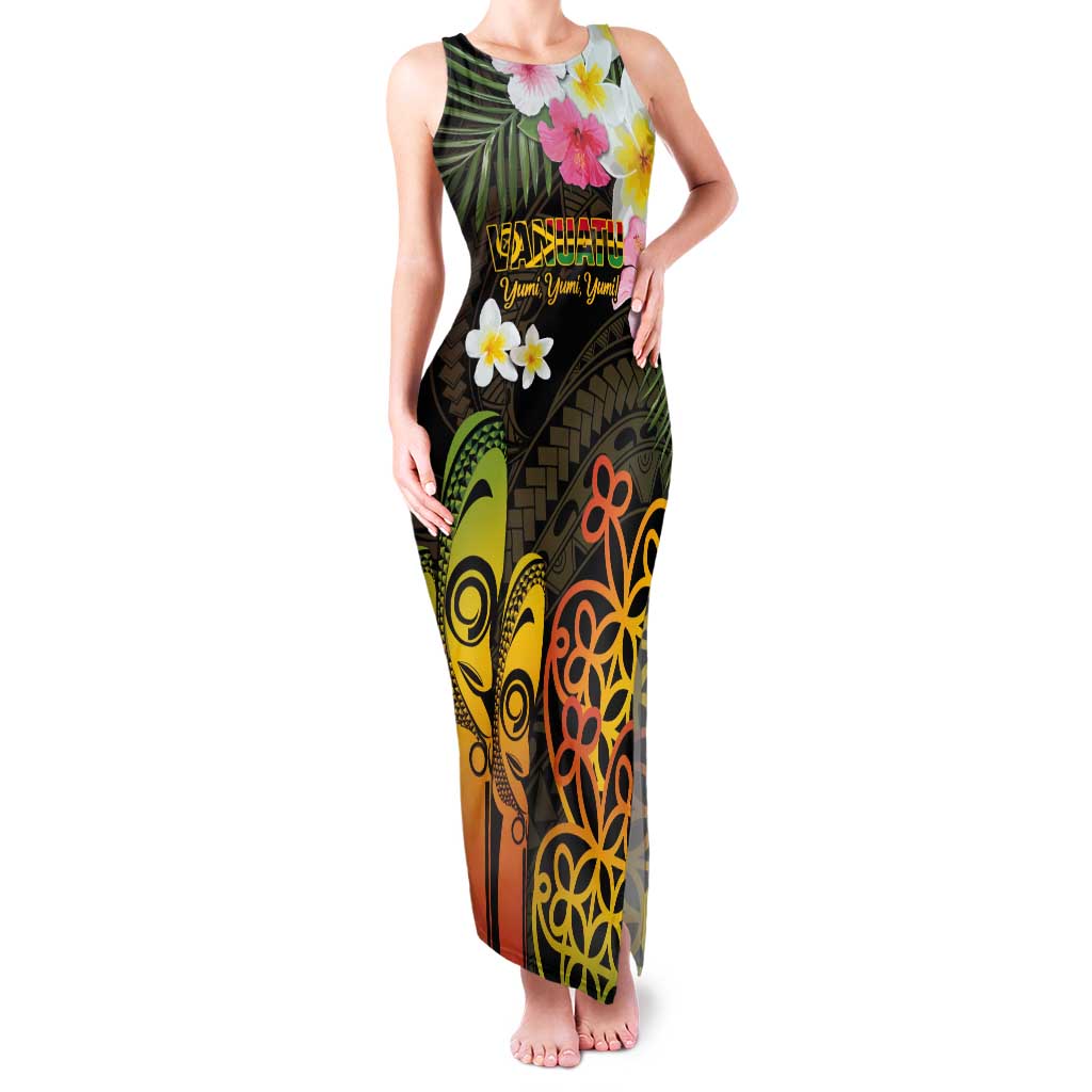 Personalised Vanuatu Independence Day Tank Maxi Dress Carving Drum Sand Drawing Turtle