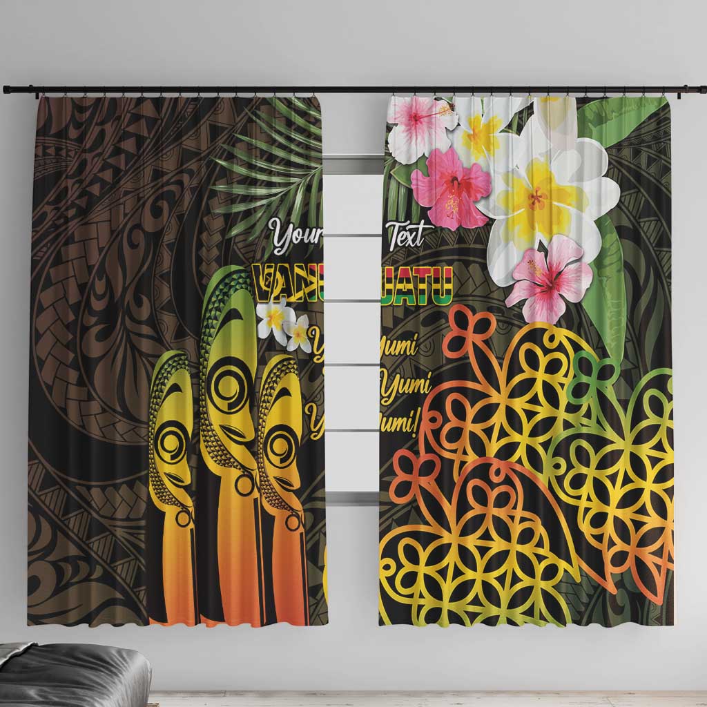 Personalised Vanuatu Independence Day Window Curtain Carving Drum Sand Drawing Turtle LT14 With Hooks Black - Polynesian Pride