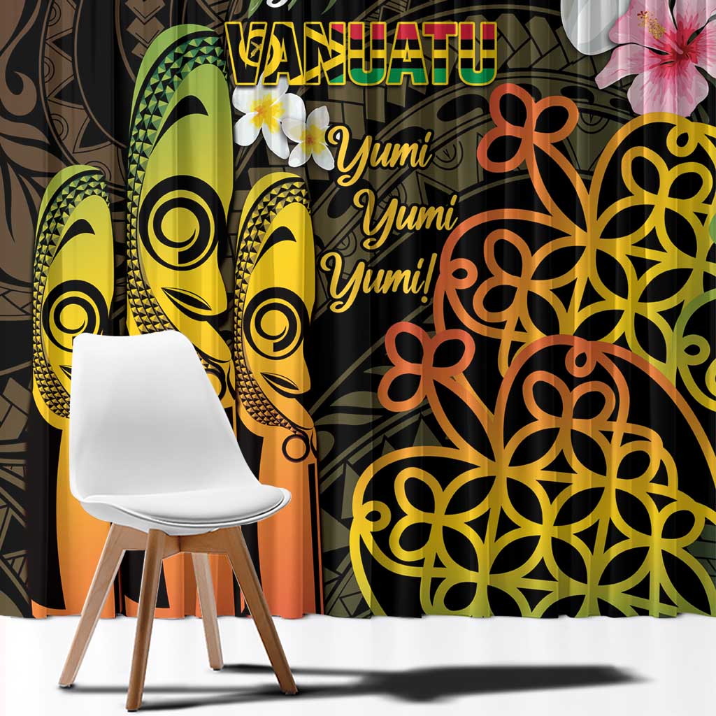 Personalised Vanuatu Independence Day Window Curtain Carving Drum Sand Drawing Turtle LT14 - Polynesian Pride