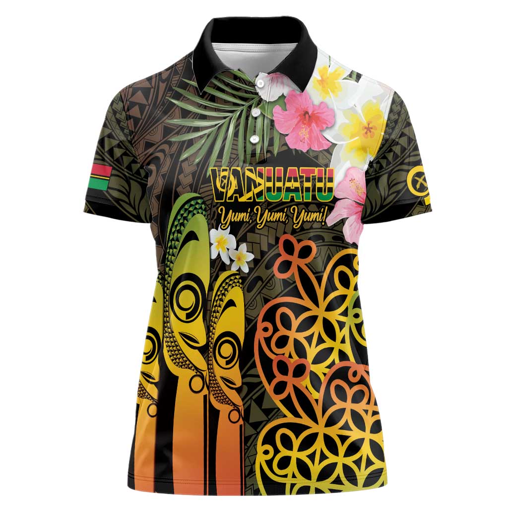 Personalised Vanuatu Independence Day Women Polo Shirt Carving Drum Sand Drawing Turtle