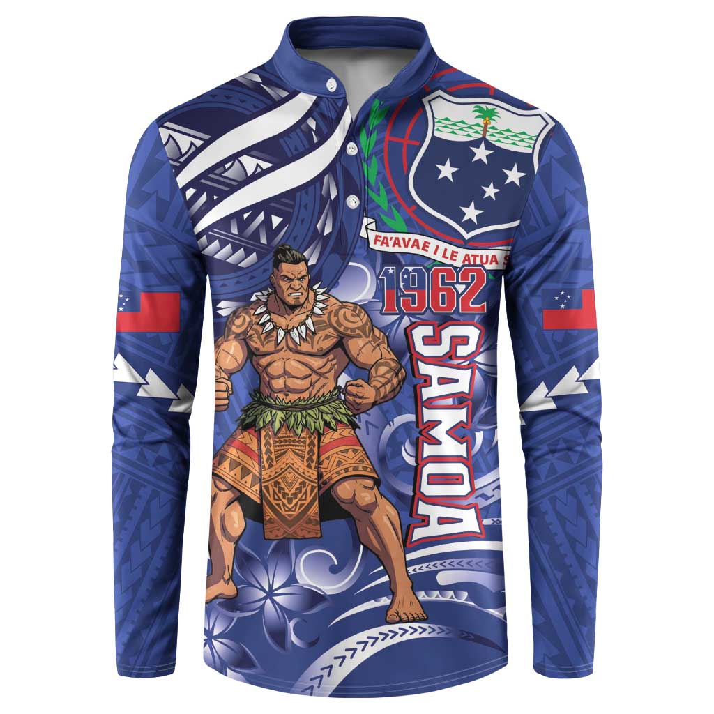 Samoa Independence Day Button Sweatshirt 1962 Proud Samoan Warrior LT14 Blue - Polynesian Pride