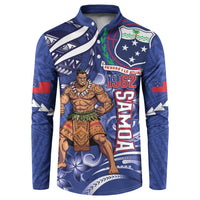 Samoa Independence Day Button Sweatshirt 1962 Proud Samoan Warrior LT14 Blue - Polynesian Pride