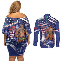 Samoa Independence Day Couples Matching Off Shoulder Short Dress and Long Sleeve Button Shirt 1962 Proud Samoan Warrior LT14 - Polynesian Pride
