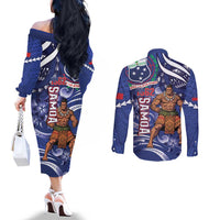 Samoa Independence Day Couples Matching Off The Shoulder Long Sleeve Dress and Long Sleeve Button Shirt 1962 Proud Samoan Warrior LT14 - Polynesian Pride