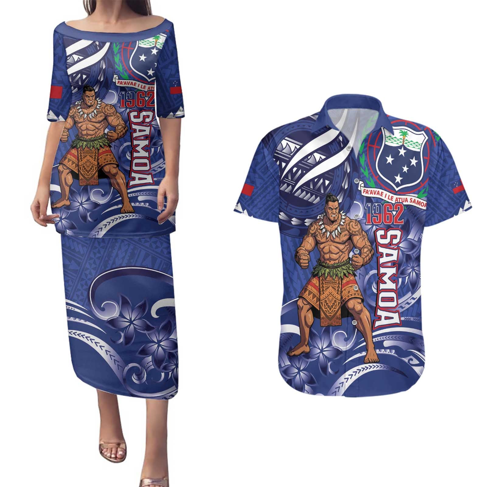 Samoa Independence Day Couples Matching Puletasi and Hawaiian Shirt 1962 Proud Samoan Warrior