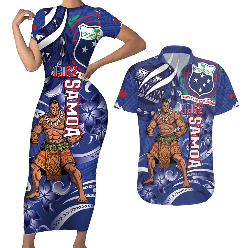 Samoa Independence Day Couples Matching Short Sleeve Bodycon Dress and Hawaiian Shirt 1962 Proud Samoan Warrior