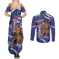 Samoa Independence Day Couples Matching Summer Maxi Dress and Long Sleeve Button Shirt 1962 Proud Samoan Warrior LT14 - Polynesian Pride