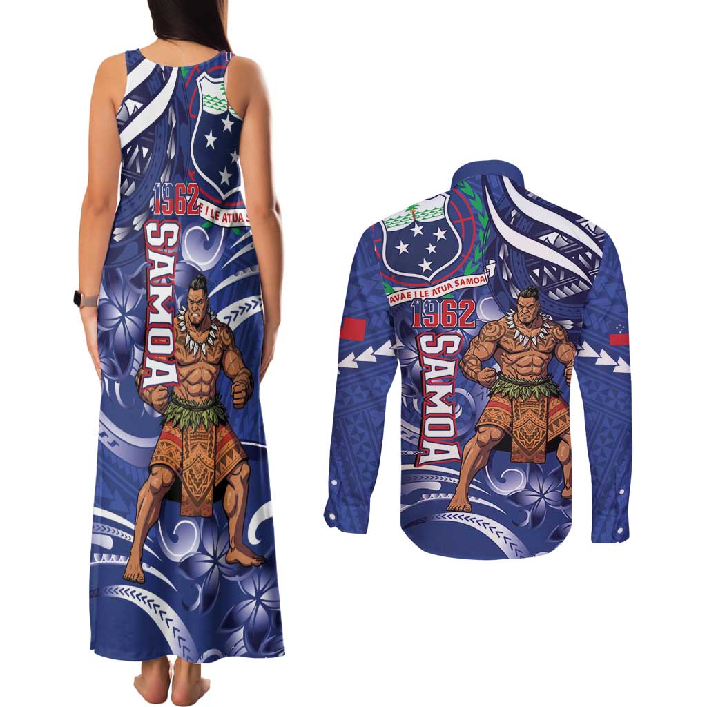 Samoa Independence Day Couples Matching Tank Maxi Dress and Long Sleeve Button Shirt 1962 Proud Samoan Warrior LT14 - Polynesian Pride