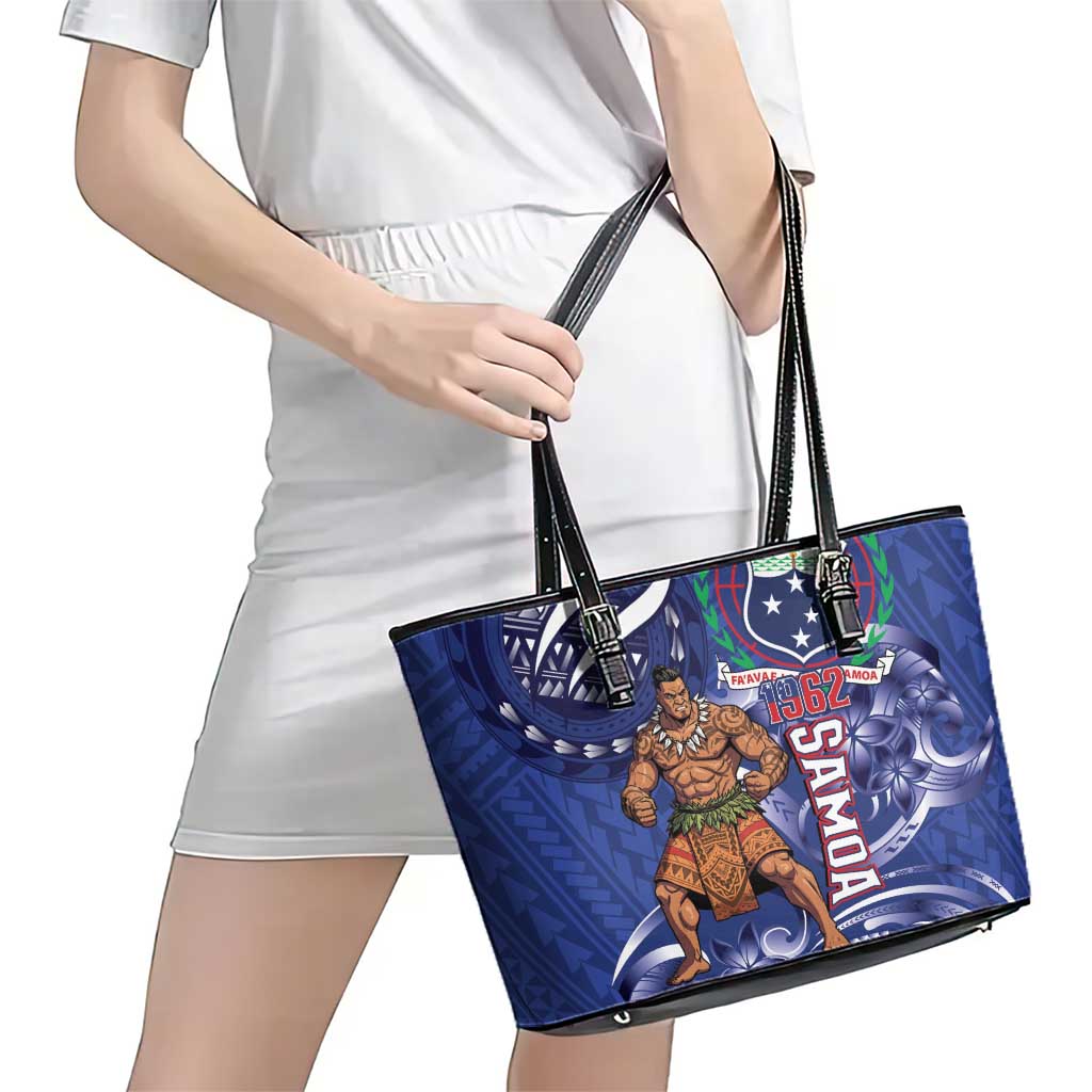 Samoa Independence Day Leather Tote Bag 1962 Proud Samoan Warrior
