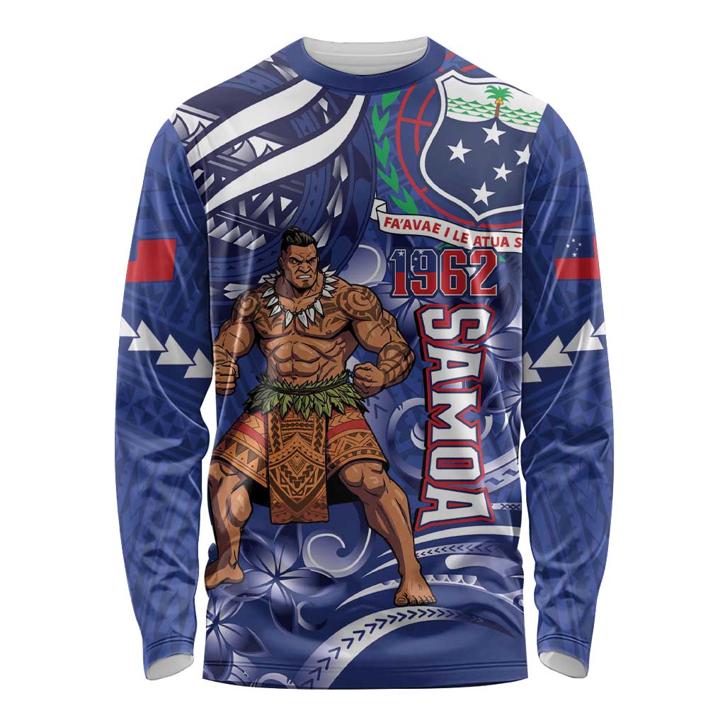 Samoa Independence Day Long Sleeve Shirt 1962 Proud Samoan Warrior LT14 Unisex Blue - Polynesian Pride