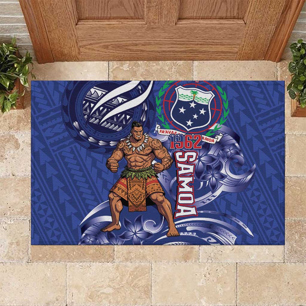 Samoa Independence Day Rubber Doormat 1962 Proud Samoan Warrior LT14 Blue - Polynesian Pride