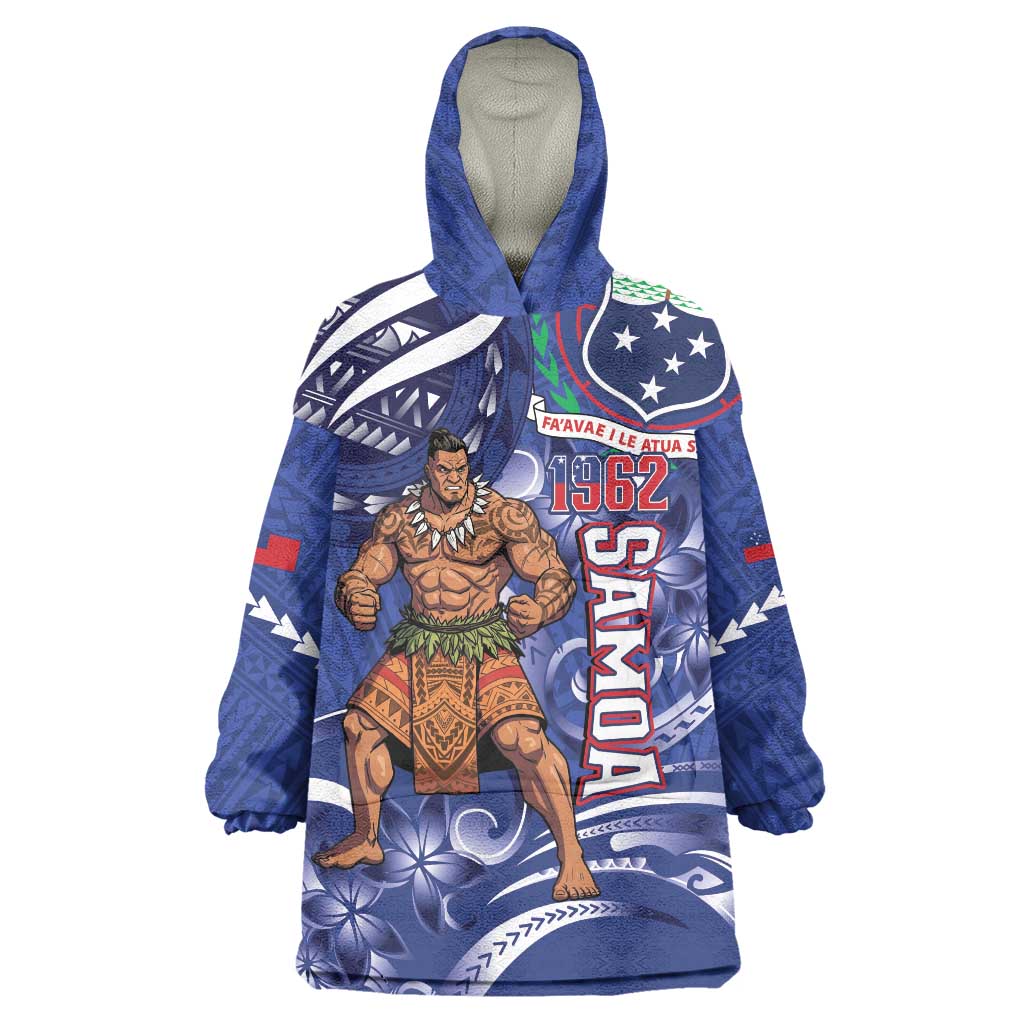 Samoa Independence Day Wearable Blanket Hoodie 1962 Proud Samoan Warrior LT14 One Size Blue - Polynesian Pride