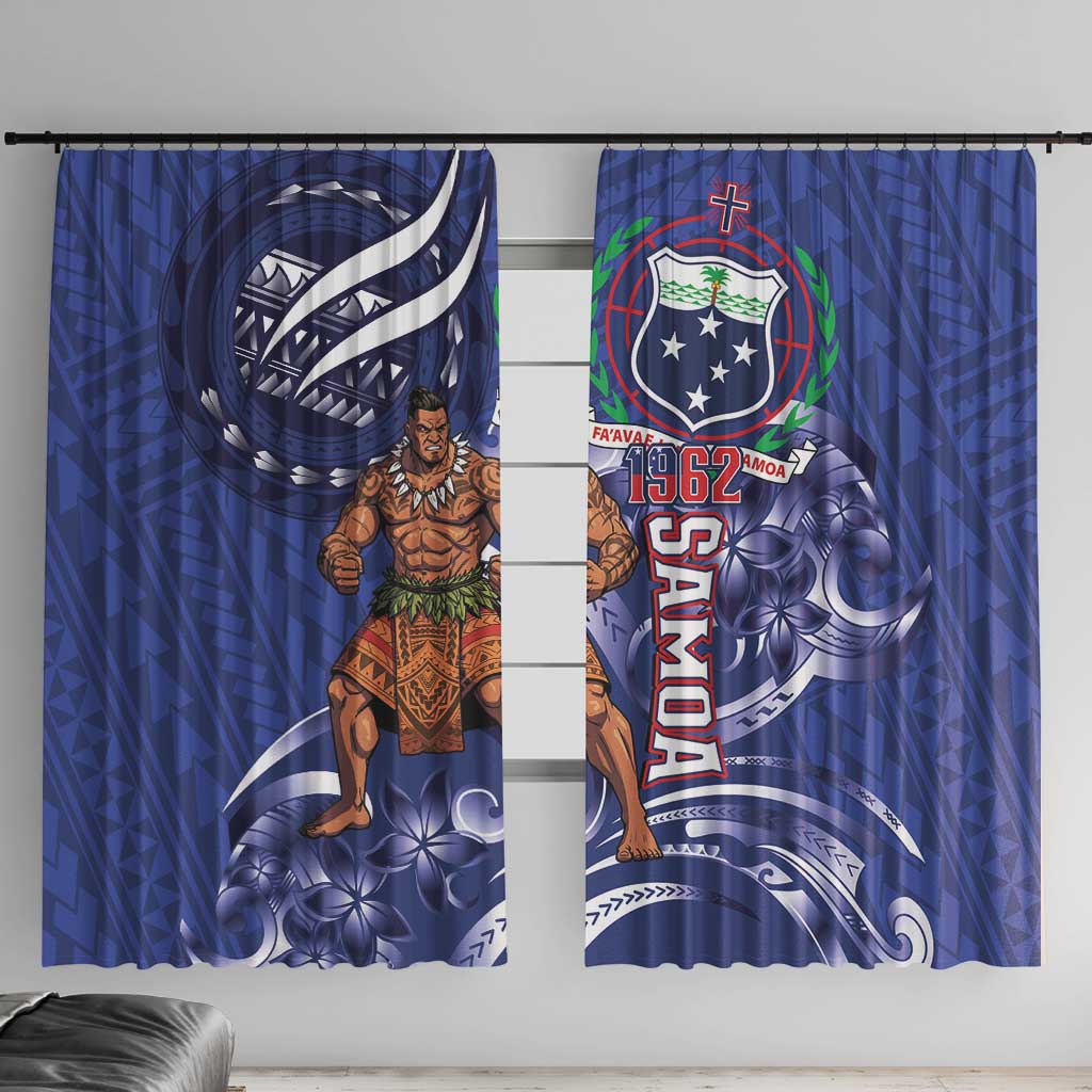 Samoa Independence Day Window Curtain 1962 Proud Samoan Warrior LT14 With Hooks Blue - Polynesian Pride