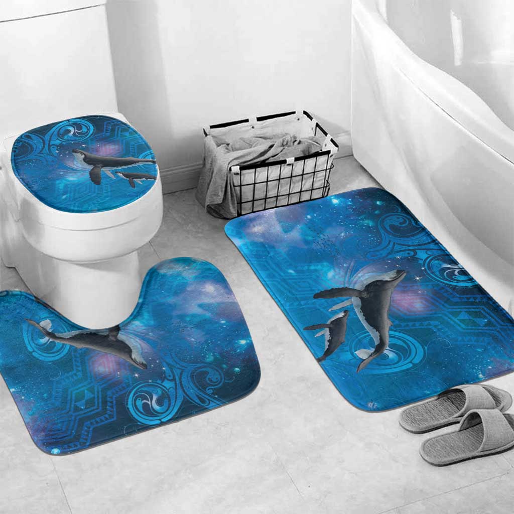 Paikea New Zealand Matariki Bathroom Set Humpback Whale Taniko Motifs Ocean Vibes LT14 Mat Set Only (3 pcs) One Size Blue - Polynesian Pride