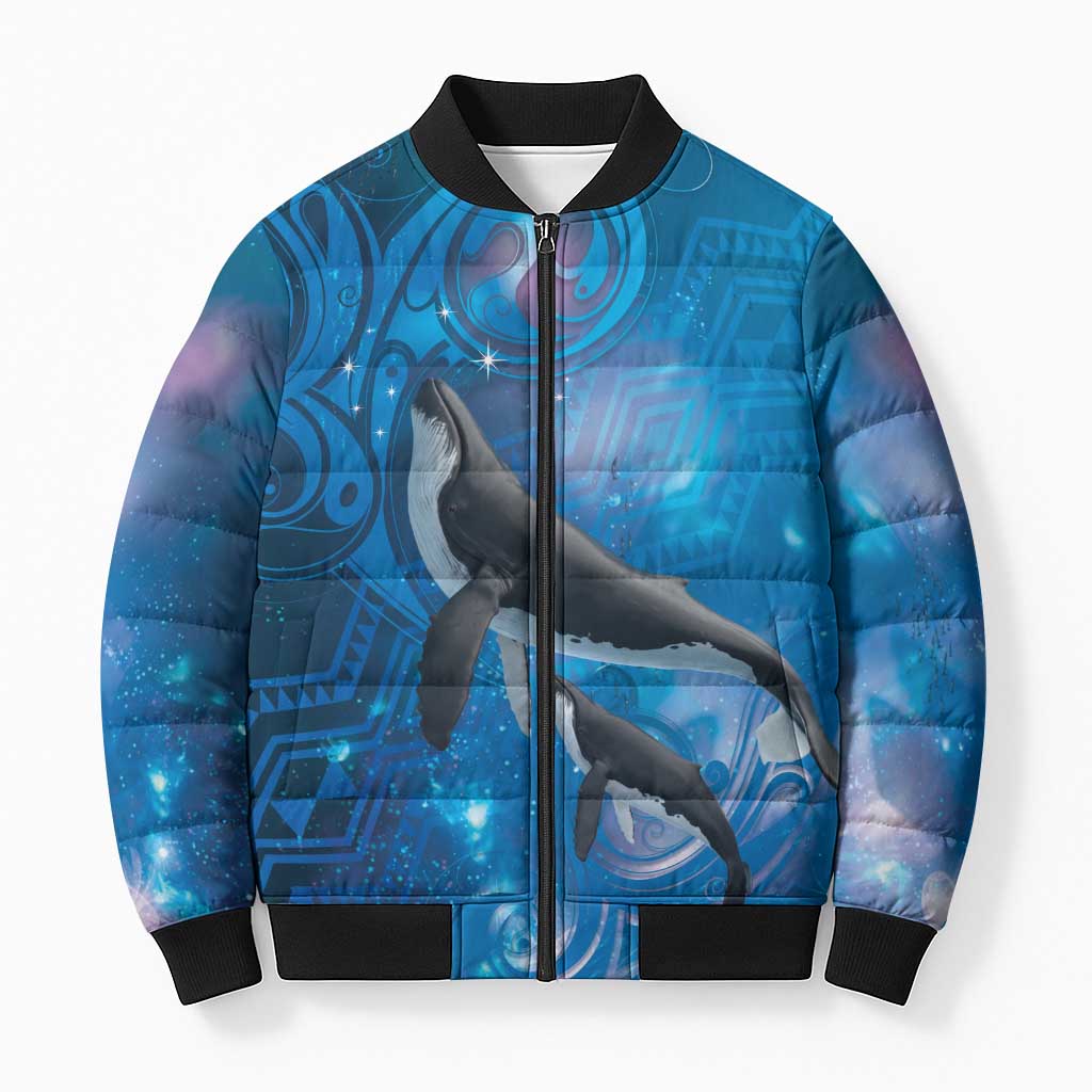 Paikea New Zealand Matariki Bomber Puffer Jacket Humpback Whale Taniko Motifs Ocean Vibes LT14 Unisex Blue - Polynesian Pride