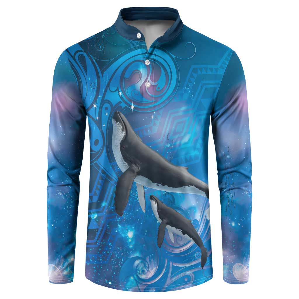 Paikea New Zealand Matariki Button Sweatshirt Humpback Whale Taniko Motifs Ocean Vibes LT14 Blue - Polynesian Pride