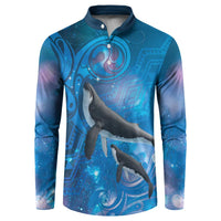 Paikea New Zealand Matariki Button Sweatshirt Humpback Whale Taniko Motifs Ocean Vibes LT14 Blue - Polynesian Pride