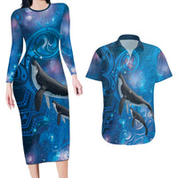 Paikea New Zealand Matariki Couples Matching Long Sleeve Bodycon Dress and Hawaiian Shirt Humpback Whale Taniko Motifs Ocean Vibes