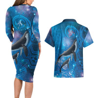 Paikea New Zealand Matariki Couples Matching Long Sleeve Bodycon Dress and Hawaiian Shirt Humpback Whale Taniko Motifs Ocean Vibes