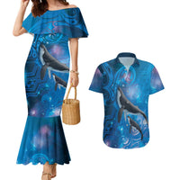 Paikea New Zealand Matariki Couples Matching Mermaid Dress and Hawaiian Shirt Humpback Whale Taniko Motifs Ocean Vibes