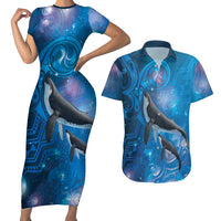 Paikea New Zealand Matariki Couples Matching Short Sleeve Bodycon Dress and Hawaiian Shirt Humpback Whale Taniko Motifs Ocean Vibes