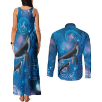 Paikea New Zealand Matariki Couples Matching Tank Maxi Dress and Long Sleeve Button Shirt Humpback Whale Taniko Motifs Ocean Vibes