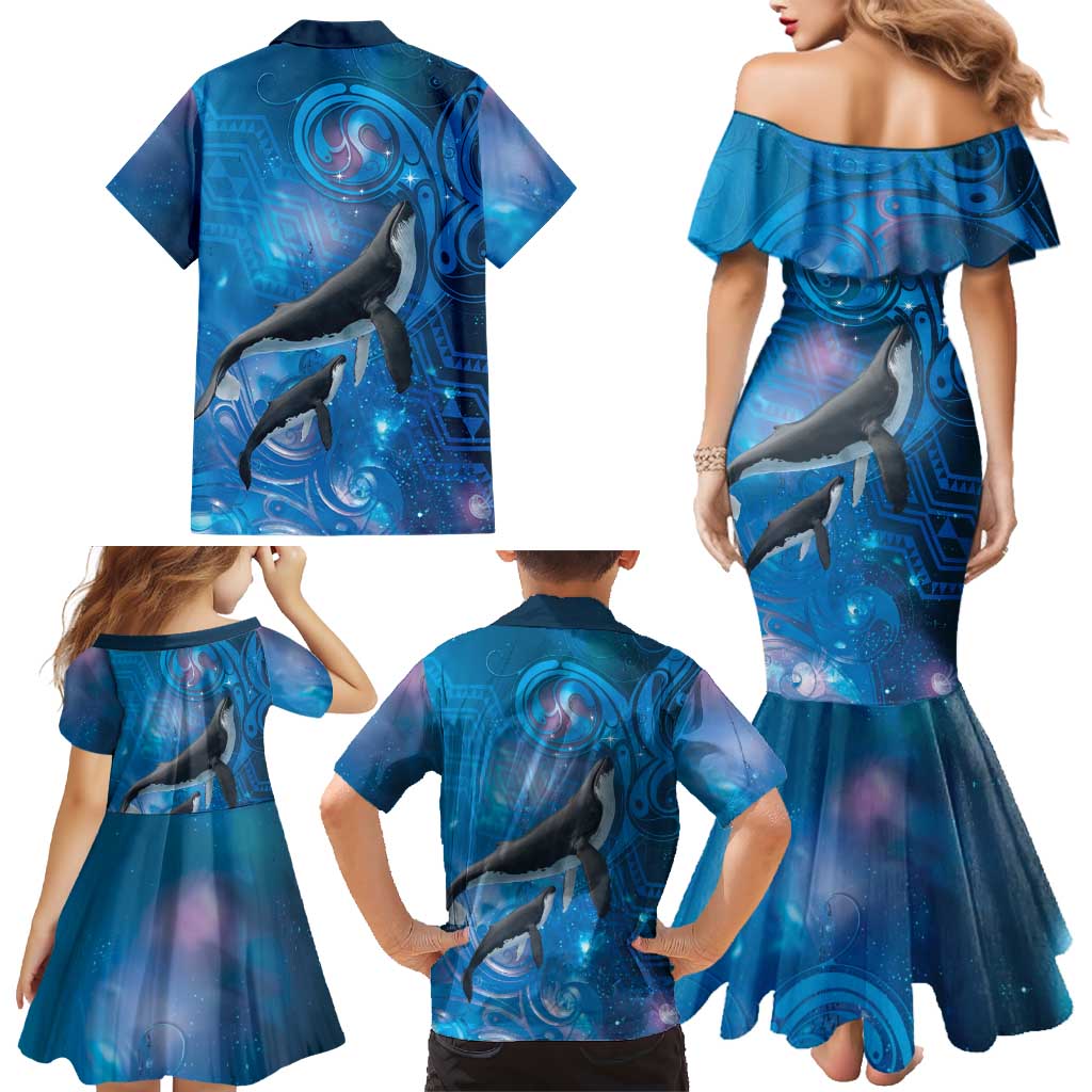 Paikea New Zealand Matariki Family Matching Mermaid Dress and Hawaiian Shirt Humpback Whale Taniko Motifs Ocean Vibes