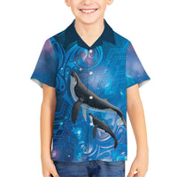 Paikea New Zealand Matariki Family Matching Off Shoulder Maxi Dress and Hawaiian Shirt Humpback Whale Taniko Motifs Ocean Vibes