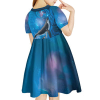 Paikea New Zealand Matariki Kid Short Sleeve Dress Humpback Whale Taniko Motifs Ocean Vibes