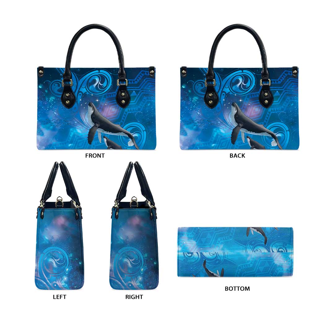 Paikea New Zealand Matariki Leather Bag Humpback Whale Taniko Motifs Ocean Vibes LT14 - Polynesian Pride