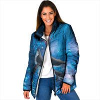 Paikea New Zealand Matariki Padded Jacket Humpback Whale Taniko Motifs Ocean Vibes LT14 Women Blue - Polynesian Pride