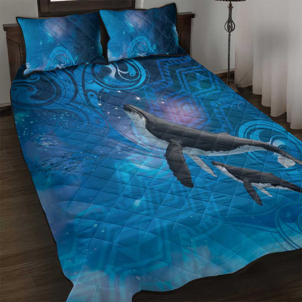 Paikea New Zealand Matariki Quilt Bed Set Humpback Whale Taniko Motifs Ocean Vibes LT14 Blue - Polynesian Pride