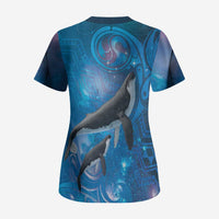 Paikea New Zealand Matariki Scrub Top Humpback Whale Taniko Motifs Ocean Vibes LT14 - Polynesian Pride