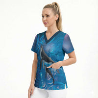 Paikea New Zealand Matariki Scrub Top Humpback Whale Taniko Motifs Ocean Vibes LT14 - Polynesian Pride