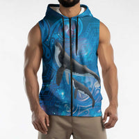 Paikea New Zealand Matariki Sleeveless Zip Hoodie Humpback Whale Taniko Motifs Ocean Vibes