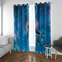 Paikea New Zealand Matariki Window Curtain Humpback Whale Taniko Motifs Ocean Vibes LT14 With Grommets Blue - Polynesian Pride