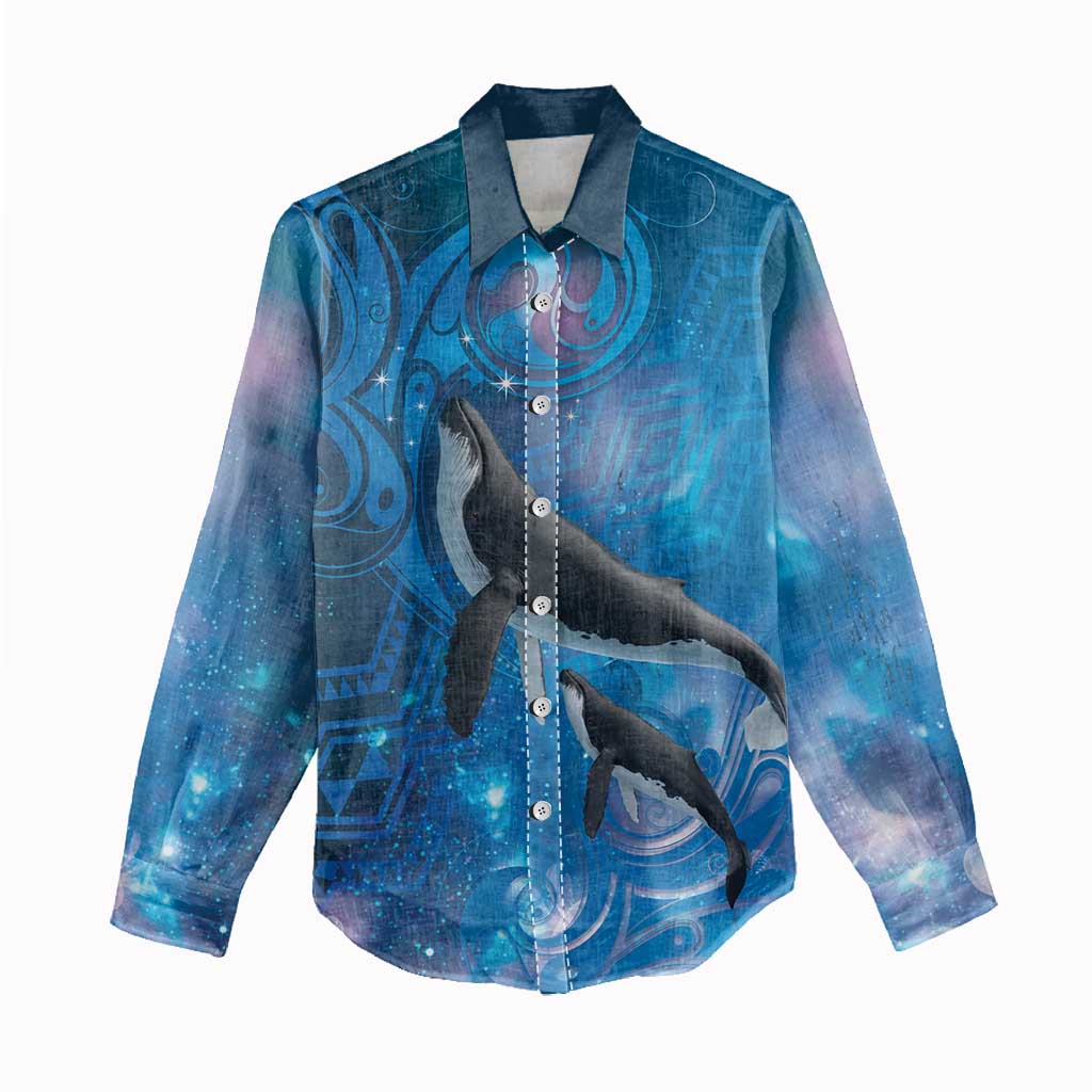 Paikea New Zealand Matariki Women Casual Shirt Humpback Whale Taniko Motifs Ocean Vibes