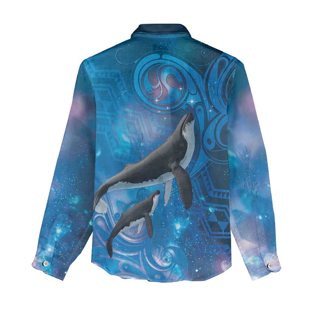Paikea New Zealand Matariki Women Casual Shirt Humpback Whale Taniko Motifs Ocean Vibes