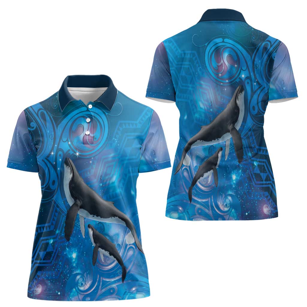 Paikea New Zealand Matariki Women Polo Shirt Humpback Whale Taniko Motifs Ocean Vibes