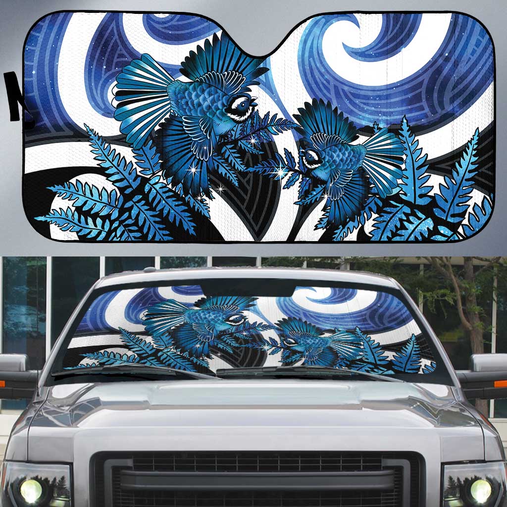 Piwakawaka New Zealand Matariki Auto Sun Shade Maori New Year Silver Fern Blue Galaxy