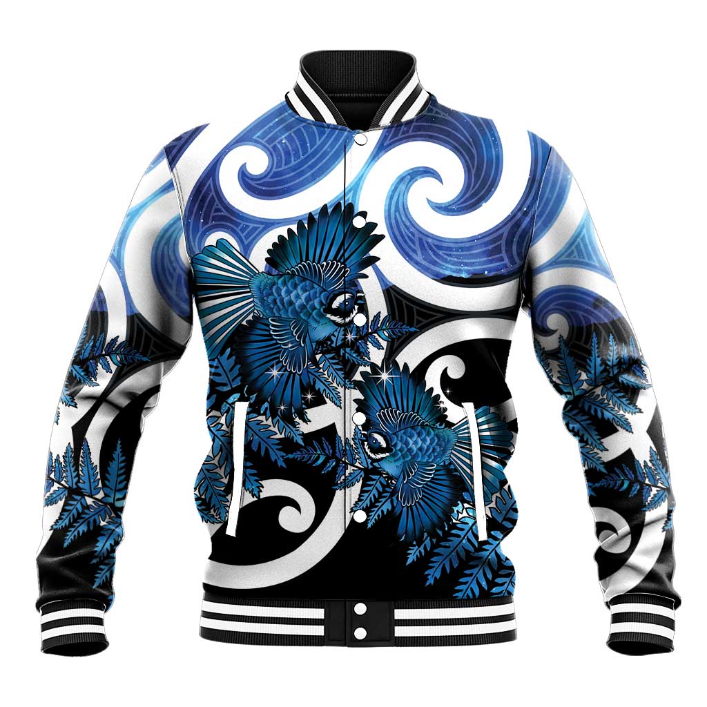 Piwakawaka New Zealand Matariki Baseball Jacket Maori New Year Silver Fern Blue Galaxy LT14 Unisex Blue - Polynesian Pride