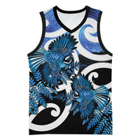 Piwakawaka New Zealand Matariki Basketball Jersey Maori New Year Silver Fern Blue Galaxy