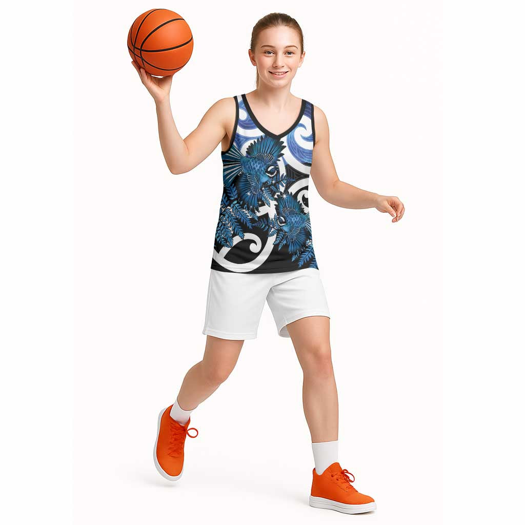 Piwakawaka New Zealand Matariki Basketball Jersey Maori New Year Silver Fern Blue Galaxy