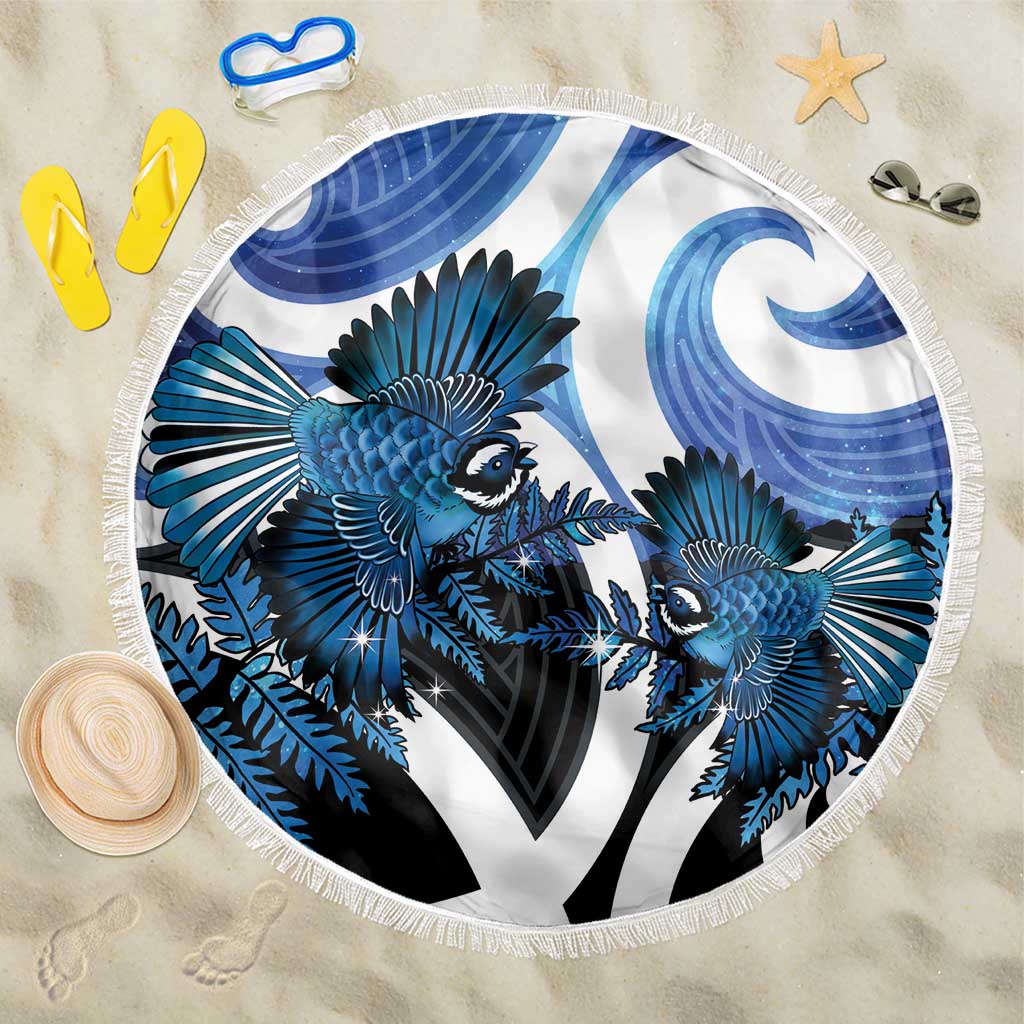Piwakawaka New Zealand Matariki Beach Blanket Maori New Year Silver Fern Blue Galaxy