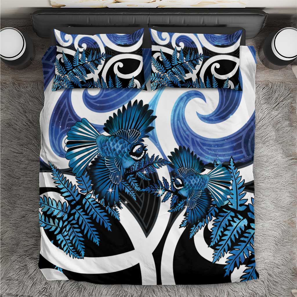 Piwakawaka New Zealand Matariki Bedding Set Maori New Year Silver Fern Blue Galaxy