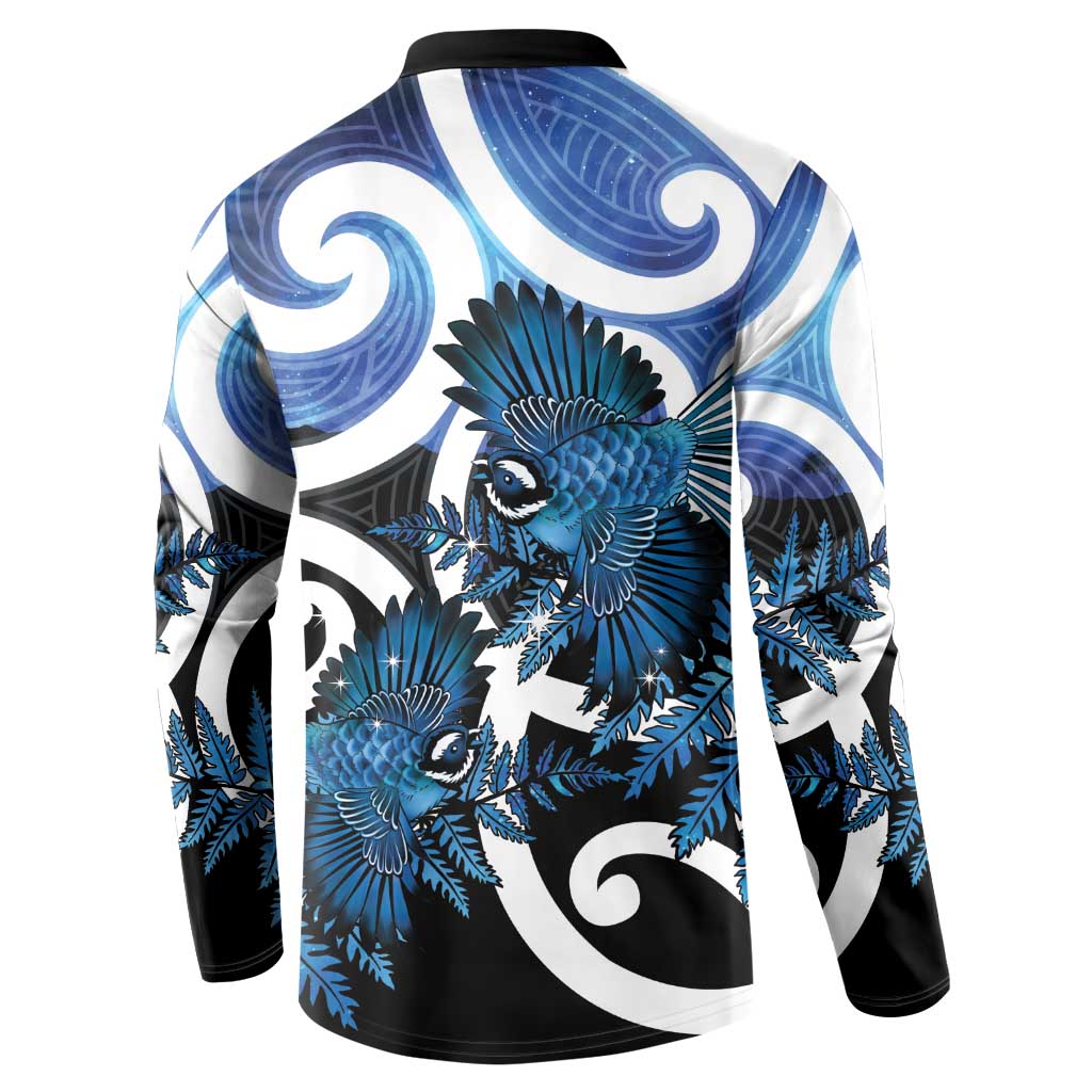 Piwakawaka New Zealand Matariki Button Sweatshirt Maori New Year Silver Fern Blue Galaxy