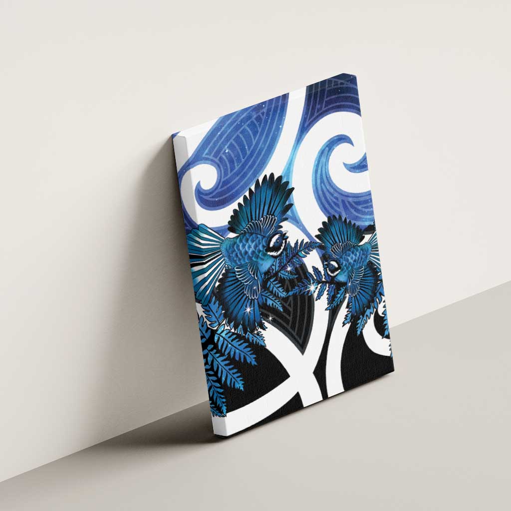 Piwakawaka New Zealand Matariki Canvas Wall Art Maori New Year Silver Fern Blue Galaxy