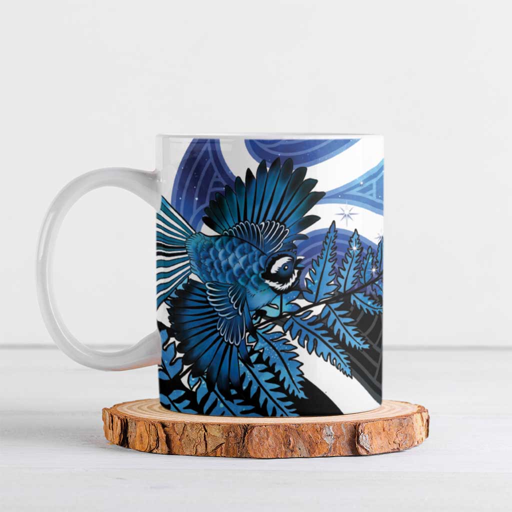 Piwakawaka New Zealand Matariki Ceramic Mug Maori New Year Silver Fern Blue Galaxy LT14 Blue - Polynesian Pride
