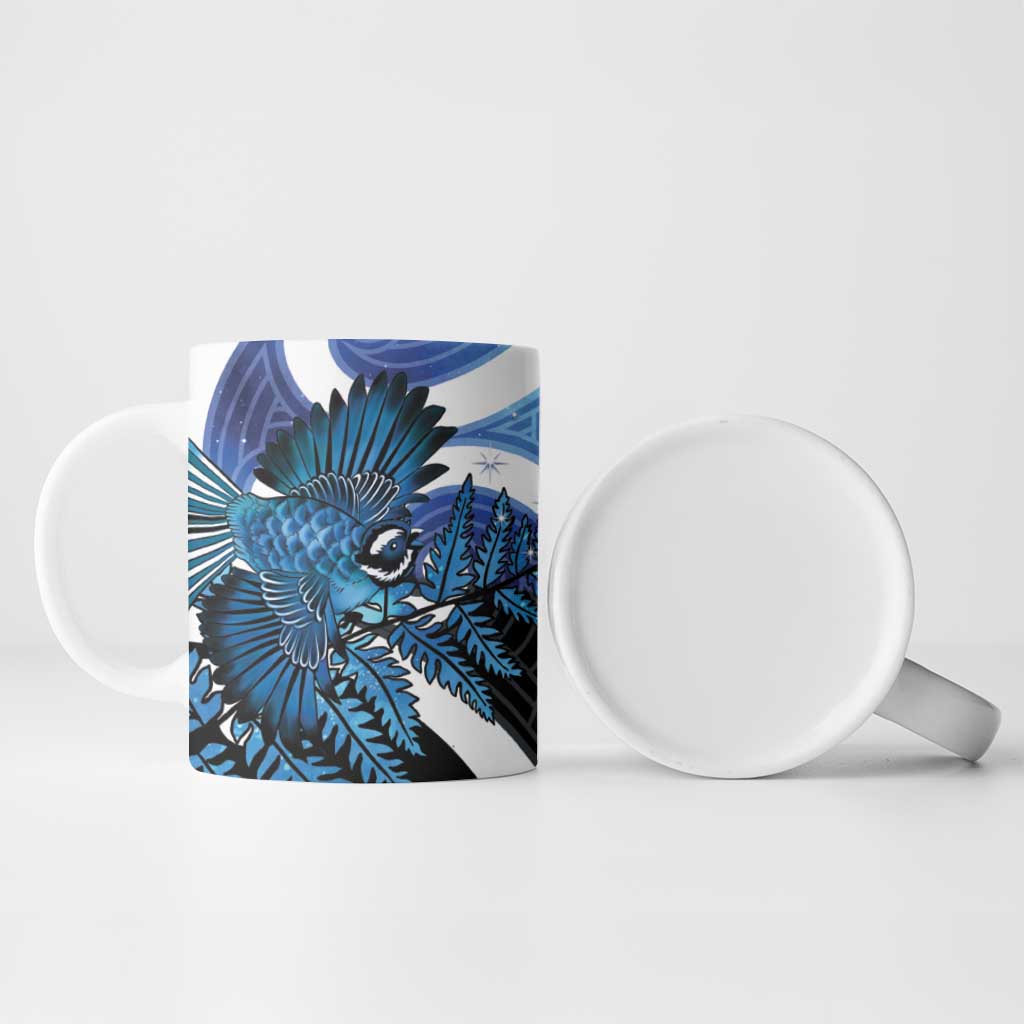 Piwakawaka New Zealand Matariki Ceramic Mug Maori New Year Silver Fern Blue Galaxy LT14 - Polynesian Pride