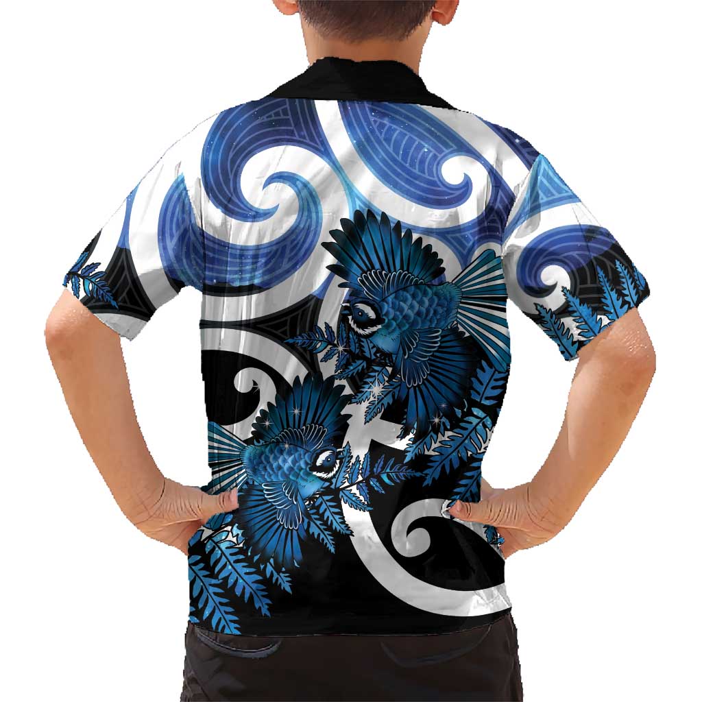 Piwakawaka New Zealand Matariki Family Matching Mermaid Dress and Hawaiian Shirt Maori New Year Silver Fern Blue Galaxy